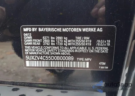 2013 BMW X5 z USA, uszkodzony, nr VIN 5UXZV4C55D0B00089
